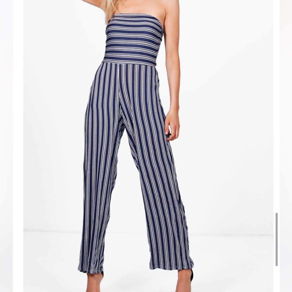 Petite Abi Stripe Wide Leg Strapless Jumpsuit